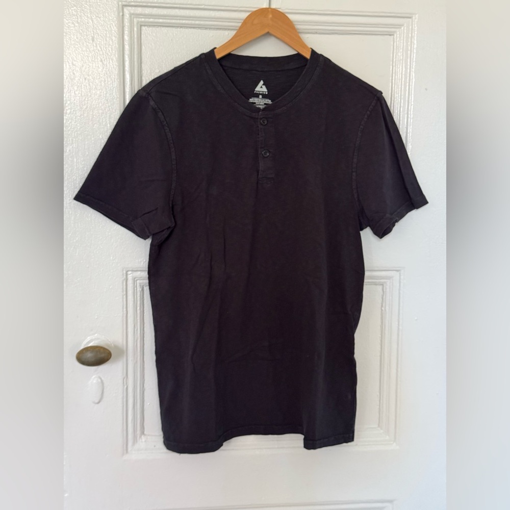 AMERICAN GIANT- PREMIUM SLUB HENLEY TEE SHORT SLEEVE, small, washed black
